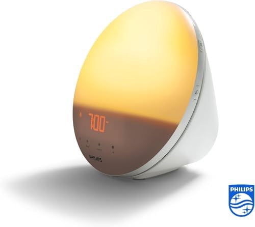 Le radio-réveil Philips SmartSleep sur fond blanc, vue de côté. L'écran affiche 7:00.