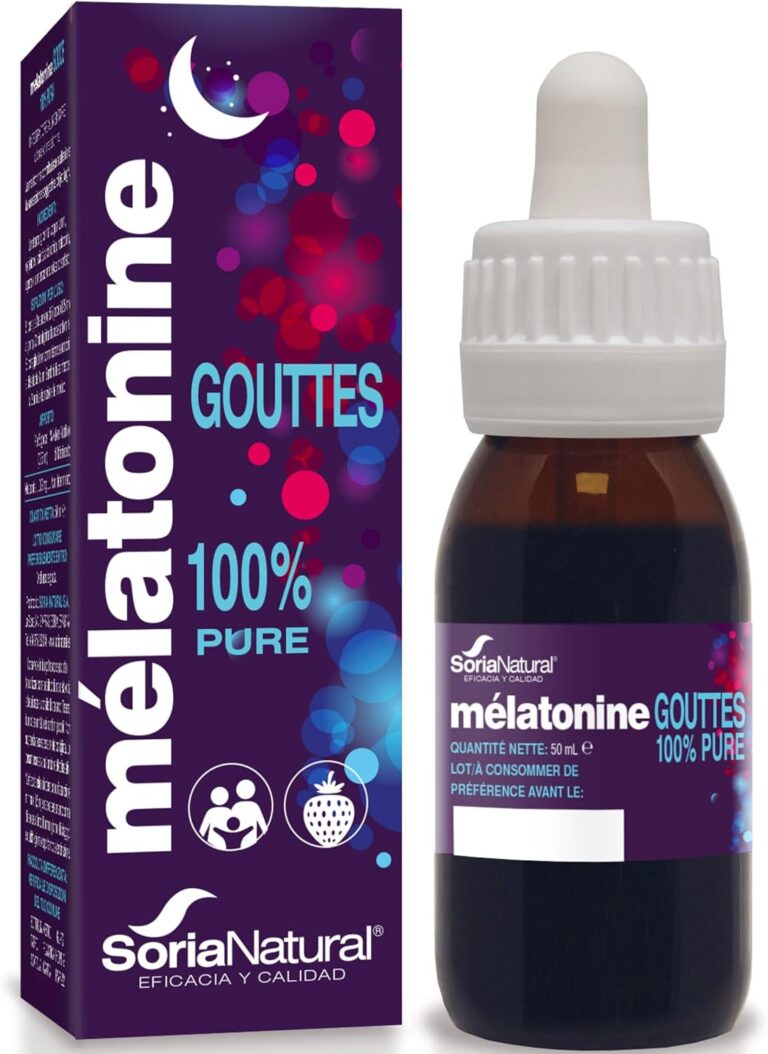 Boîte et flacon de mélatonine Soria Natural, les deux au même niveau que le visuel 1.