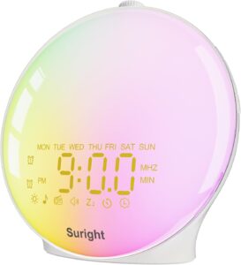 Suright Réveil Lumière du Jour, Simulateur d'Aube Réveil, 2 Alarmes Snooze
