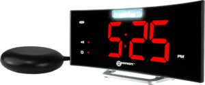 Geemarc Réveil avec Alarme Puissante de 95dB, Coussin Vibrant, Grand Écran et Flash Lumine
