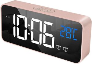 Réveil Numérique avec Grand Affichage de la Température LED, Alarme de Miroir Portable ave