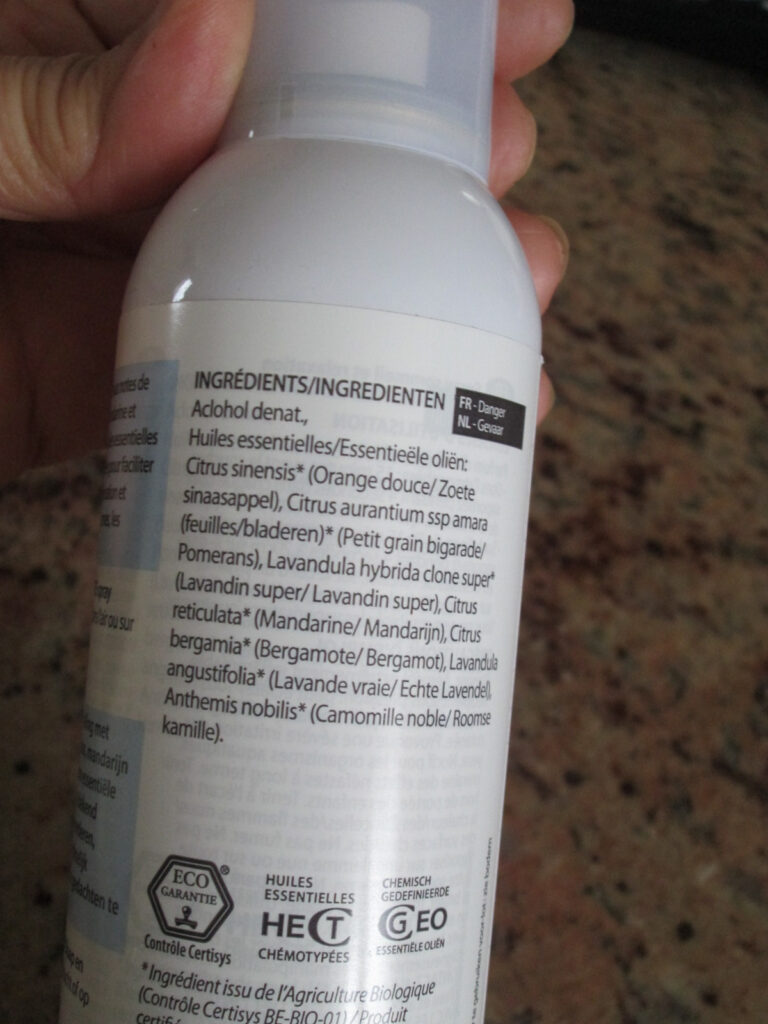 Détail des ingrédients du spray Sommeil et Relaxation de Pranarôm.