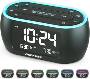 BUFFBEE Radio réveil de Chevet avec veilleuse de 7 Couleurs, Double Alarme, répétition, va