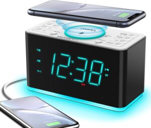 iTOMA Radio Réveil, Chargeur sans Fil Ultra - Rapide 15W avec Bluetooth, Port de Charge US