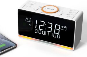 Réveil Radio DAB et FM avec 40 presets, Bluetooth, double alarme, minuterie de sommeil, co