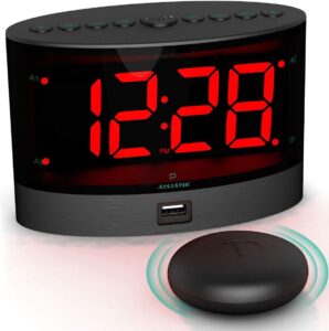 ANJANK Réveil Très bruyant avec Vibration Sans Fil, Secoueur de Lit pour Sourds/Malentenda