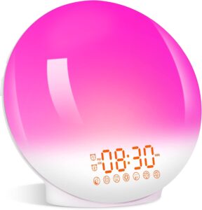 Lampe de Chevet Réveil Lumineux Réveil Simulateur d'Aube 7 Couleurs 20 Niveaux Luminosité