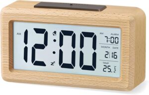 Réveil Numérique en Bois, Réveil LCD Horloge Digitale