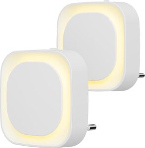 Lot 2 veilleuses LED blanc-chaud, prise, dimmable, crépusculaire