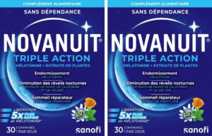 NOVANUIT TRIPLE ACTION – Mélatonine 1mg – Complément Alimentaire – Endormissement – Réveil
