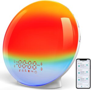 Réveil Lumineux Bluetooth APP, Radio Eveil Matin Lumière Lampe de 20 Niveaux de Luminosité