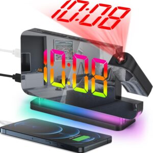 Réveil à Projection, 18,7 cm, Horloge numérique LED, Grand écran, avec projecteur Rotatif