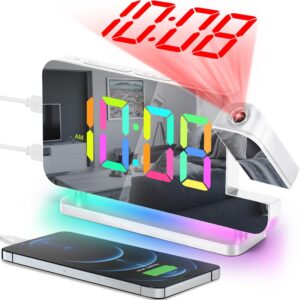 Réveil à projection, 18,7 cm, horloge numérique LED, grand écran, avec projecteur rotatif