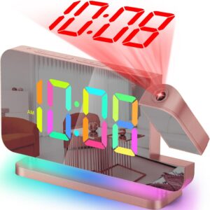 Réveil à projection, 18,8 cm d'écran LED miroir Horloge numérique projetée au plafond, ave