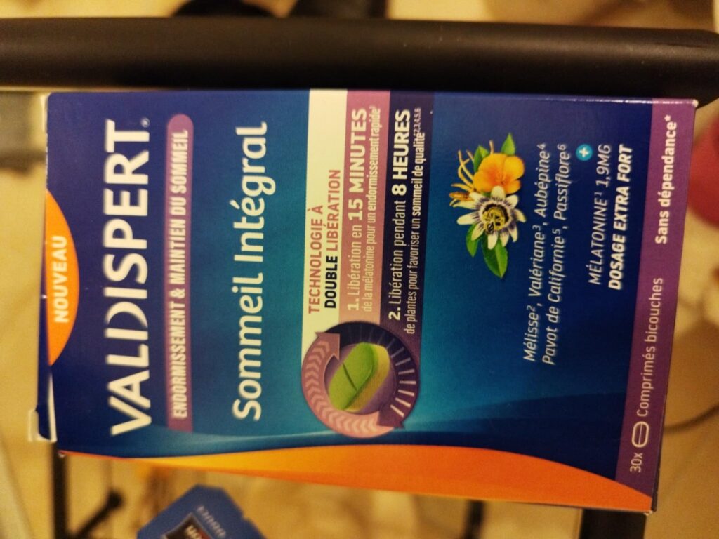 La boîte de Valdispert, avec toutes les informations visibles sur le devant de la boîte.