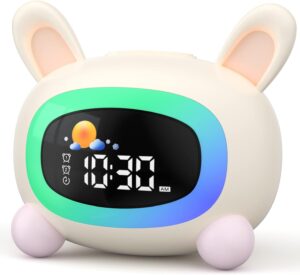 LIORQUE Réveil Enfant Educatif Jour/Nuit avec Veilleuse Rechargeable, Lapin