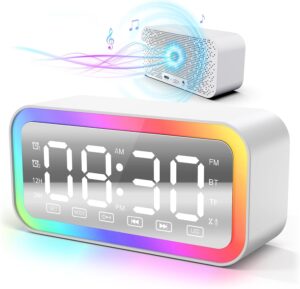 Réveil Lumineux Enceinte Bluetooth, LED Dynamiques, Double Alarme, Radio FM, pour Enfants,