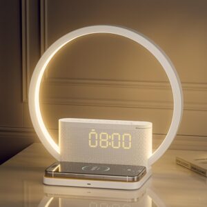Lampe de chevet tactile avec fonction de recharge,Chargeur Sans Fil Qi 10w,Réveil avec lum