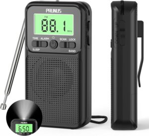 PRUNUS J-128 Mini Radio Portable AM/FM à Piles AA, Réveil Et Minuterie