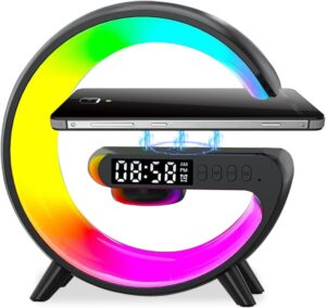 G Light Lampe a Chargeur Sans Fil, Enceinte Sans Fil Multifonctions Reveil 10 Couleur de L