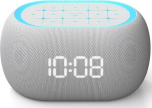 ANJANK Radio Réveil avec Haut-Parleur Bluetooth, 2 Haut-Parleurs Hi-FI 10W, Veilleuse 7 Co