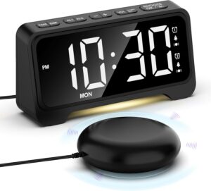 Réveil Vibrant pour Les Gros Dormeurs, Reveil Sourd avec Veilleuse, Réveil Bruyant avec Vi