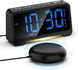 Mesqool Réveil Extra Fort avec Secoueur de Lit, Réveil Numérique pour Sourd