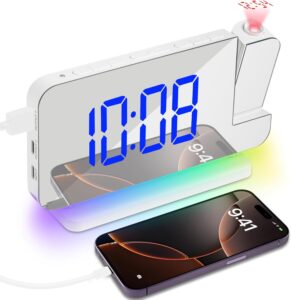 Réveil à Projection, Horloge Numérique LED Projection,Charge USB Reveil Projecteur Plafond