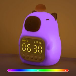 Horloge Réveil Capybara avec Veilleuse pour Enfants, Lampe Rechargeable en Silicone, Lampe