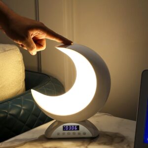 Lampe de Chevet Tactile, Veilleuse Haut Parleur, Réveil Sonnerie Musicale, 20 Couleurs de