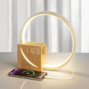 Réveil Lumière Lampe De Chevet,Touch Control, 10W Charge USB, 3 Niveaux Luminosité,Aide au