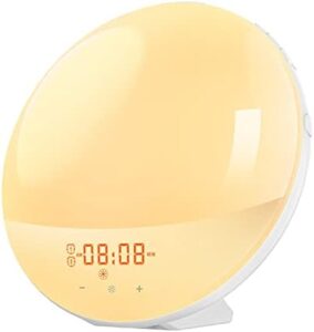 Eveil Lumière LED,Simulateur D'Aube Réveil,Reveil Lumineux Temporisable,20 Niveaux de Lumi