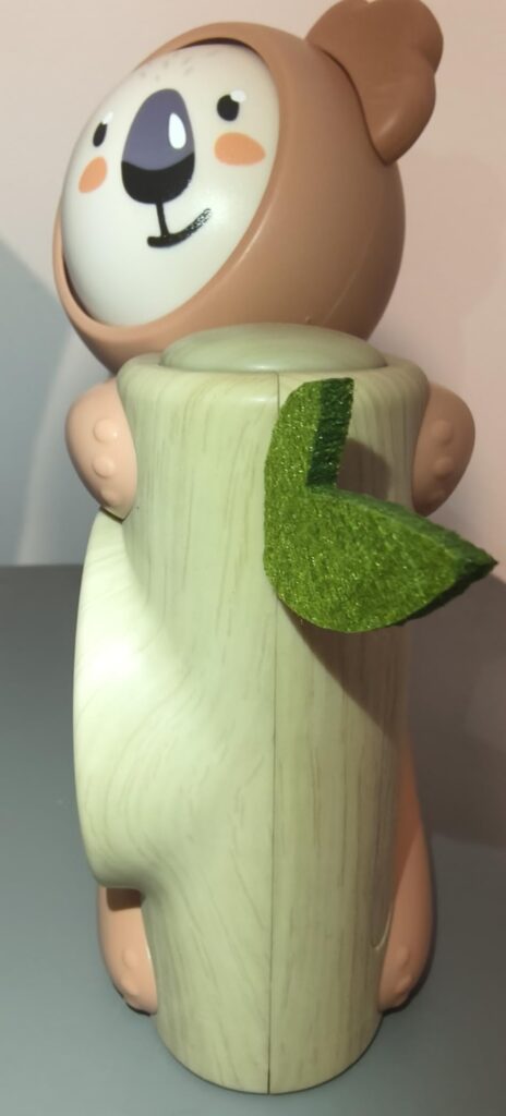 Vue de dos du réveil Koala, montrant la feuille décorative et la forme générale du produit.