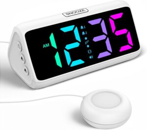 Réveil fort pour dormeur profond, vibration, double alarme, affichage RVB, 5 niveaux lumin