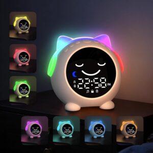 Réveil Enfant Chat | Éducatif Jour/Nuit | Veilleuse + Sons Apaisants | 2 Alarmes & Mode We