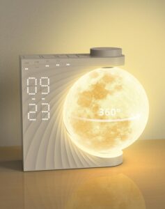 Lampe de Lune avec Réveil Lumineux mit Alarme, Eveil Lumière LED, Réveil et Machine Sonore