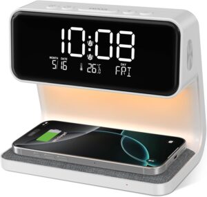 Reveil Matin Chargeur sans Fil 15W, Réveil Digital Température