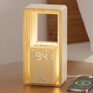 Lampe de Chevet avec Port de Charge USB & Horloge, Double Alarme avec Lumière de Réveil &