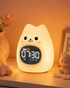 Yiliaw Réveil chat pour enfant avec veilleuse - Entraîneur de sommeil et réveil - Lampe re