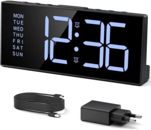 LATEC Réveil pour Dormir Profond, Réveil Numérique de Chevet avec Écran LCD 7’’, 9 Mins de