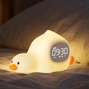 Yiliaw Horloge Réveil Canard Allongé avec Veilleuse pour Enfants, Lampe Rechargeable en Si