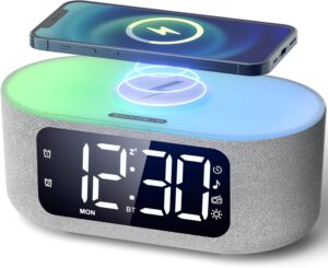 LIORQUE Radio Réveil Bluetooth avec Charge sans Fil, Double Alarme, FM