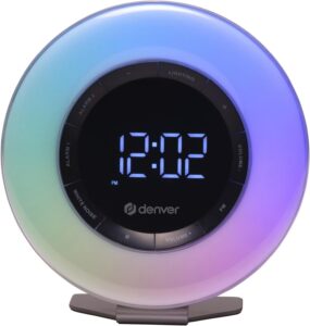 Denver CRL‑342 Radio-réveil FM avec Simulation Lumineuse, Double Alarme et Fonction de Cha