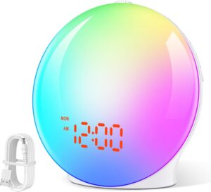 Eveil Lumière Lampe Radio Reveil Simulateur d'Aube sur Lampe de Chevet LED 2 Réveils 7 Typ