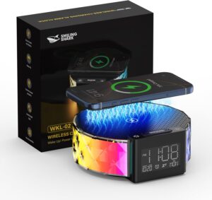 Smiling Shark Lumière de Réveil, Intelligente Lampes Réveil Chargeur sans Fil avec 3 Nivea