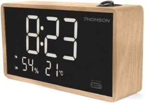 THOMSON Radio Réveil Projecteur Plafond, Double Alarme, Affichage Température et Humidité,