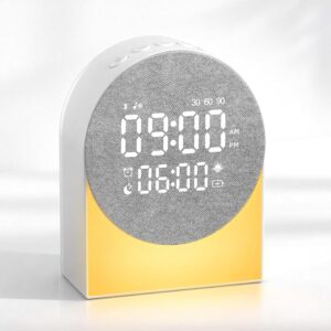 Réveil Numérique Machine Bruit Blanc, Reveil Lumineux avec Enceinte Bluetooth Piles Rechar