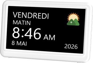 Mesqool Horloge Numérique pour Seniors avec Date et Jour, Grand Ecran de 18 cm, Réveil ave