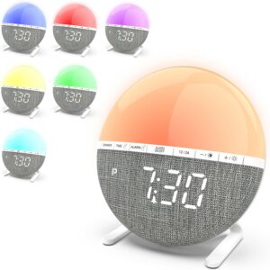 GOMETY Réveil Lumineux Simulateur d’Aube, Réveil Lever du Soleil avec Snooze, 7 Sons Natur