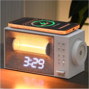 Lampe de Chevet 3 en 1 avec Chargeur sans Fil et Réveil Lumineux – Station d’Accueil pour